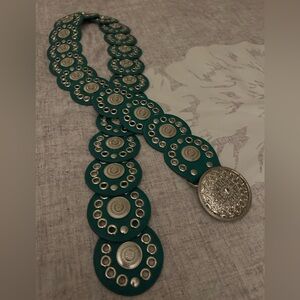 Grommet Disk Turquoise Faux Leather Belt